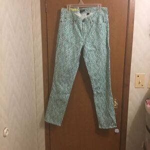 J Crew Floral Print Toothpick Stretch Floral Straight Leg Zip Green Jeans 31